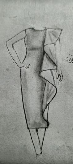 a pencil drawing of a woman in a dress