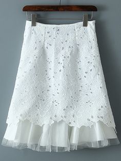 Shop White Empire Waist Tulle Splicing Hollow Crochet Lace Skirt online. SheIn offers White Empire Waist Tulle Splicing Hollow Crochet Lace Skirt & more to fit your fashionable needs. Maxi Leather Skirt, Crochet Lace Skirt, Bridesmaid Dresses Ideas, White Lace Skirt, Crochet Skirts, Cute Skirt Outfits, Fancy Tops, Boho Beauty, Skirt Patterns Sewing