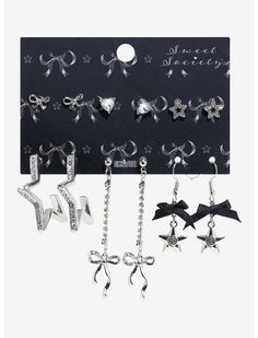 Sweet Society Ribbon Star Earring Set | Hot Topic Silly Earrings, Ribbon Star, Hello Kitty Room Decor, Hot Topic Clothes, Y2k Earrings, Hot Topic Jewelry, Star Earring, Hello Kitty Rooms, Disney Valentines