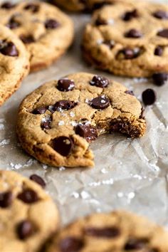 chocolate chip cookies are on the baking sheet