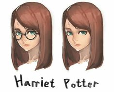 two illustrations of harry potter's hair and glasses with the words, harrit potter