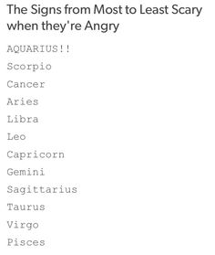 the signs from most to least scary people when they're angry text reads,