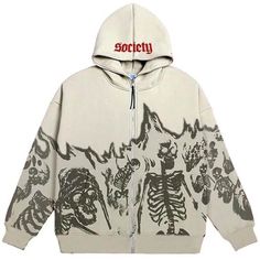 Welcome to the epitome of alternative fashion with our Society Burning Skeletons Zip Up Hoodie. Embrace the Opiumcore aesthetic in this unique piece, available in two striking colors: Dark Gray and Beige. Crafted from a high-quality cotton blend material, this hoodie seamlessly blends comfort with style, making it perfect for those who appreciate the intersection of fashion and individuality. M - Chest: 112 cm (44.09 inches); Length: 68 cm (26.77 inches); L - Chest: 116 cm (45.67 inches); Length: 69 cm (27.17 inches); XL - Chest: 120 cm (47.24 inches); Length: 70 cm (27.56 inches); 2XL - Chest: 124 cm (48.82 inches); Length: 71 cm (27.95 inches); Elevate your wardrobe with this Gloomcore-inspired masterpiece that caters to both Opiumcore enthusiasts and those looking to stand out in the cr Vintage Streetwear Men Outfits, Vintage Streetwear Men, Sweatshirts Streetwear, Outfits Men Streetwear, Skeleton Hoodie, Emo Men, Gothic Tops, Loose Coats, Skull Hoodie