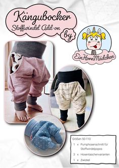 an advertisement with pictures of baby's feet and pants in different colors, sizes and patterns