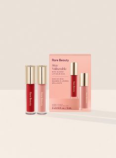 Feel-good lip gloss in more ways than one: This limited-edition duo of ultra-shiny balms cushions lips with soft, nourishing color. Vanity Necessities, Rare Beauty Mini, Rare Beauty Lip, Glossy Lip Balm, Burr Basket, Glossier Lip Balm, Lip Collection, Rare Beauty By Selena Gomez, Beach Wall Collage