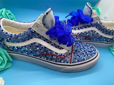 Bling Vans for any occasion. Any color available. Customizable for your personal preference.  Feel free to reach to contact us with any questions.  **Please Note Two pricing modes option one is customization only of the sneaker you provide. Option 2 includes sneaker and customization. Bedazzled Vans, Low Top Tennis Shoes, Shoes Diy, Rhinestone Shoes, Womens Wedding Shoes, White Rhinestone, Womens Tie, Diy Shoes, Wedding Things