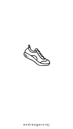 a black and white drawing of a sneaker on a white background with the words underneath it