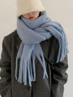 Blue Casual,Elegant Collar  Polyester Plain Regular,Scarf,Skinny Scarf,Infinity Scarves,Plush Scarf Embellished   Women Accessories Thick Scarf, Plain Scarves, Mohair Scarf, Blue Scarf, Cashmere Wool, Long Scarf, Wool Scarf, Cashmere Scarf, Color Khaki