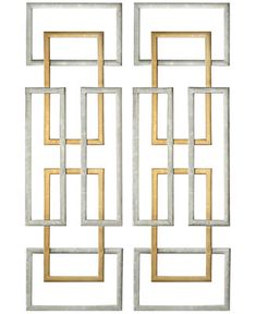 four square and rectangle metal wall art pieces in gold, silver and white colors