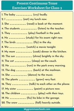 the present continuous tense worksheet for class 3