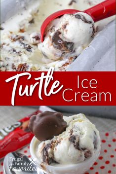 a bowl filled with ice cream on top of a table