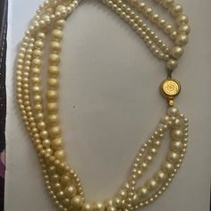 Vintage Pearl Necklace, Has A Gold Brass Type Closure, Unmarked. 4 Various Sized Oral Strands, The Bottom Of The Pearls Have Lost Their Luster See Pics. “7”Folded, “14” Straight Pearl Necklace With Gold, Vintage Pearl Necklace, Multi Strand Pearl Necklace, Pearl Necklace Vintage, Vintage Pearl, Vintage Pearls, Gold Brass, Necklace Vintage, Multi Strand