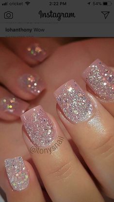 Pedicure Glitter, Gem Nail Designs, Pink Glitter Nails, Christmas Nails Acrylic, Birthday Nails, Gel Nail Designs, Nails Short