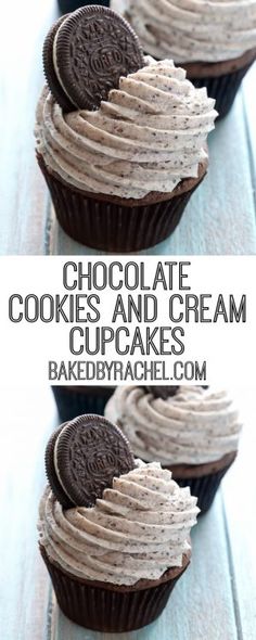 chocolate cookies and cream cupcakes with oreos on top