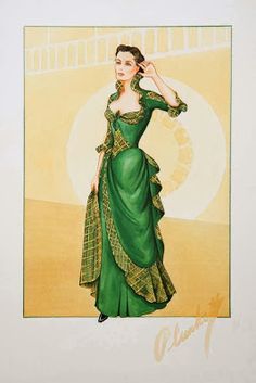 a painting of a woman in a green dress