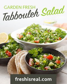 the salad is ready to be eaten in this garden fresh tabbouleh salad