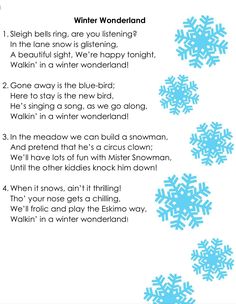 a poem with snowflakes on it and the words winter wonderland written in blue