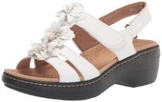 Clarks Women's Merliah Sheryl Heeled Sandal Classic Feminine Style, Trendy Block Heels, White Sandals Heels, Clarks Women's, Heeled Sandal, Womens Clarks, 2 Inch Heels, Clarks Shoes, Synthetic Leather