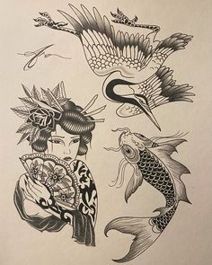 some kind of japanese tattoo design on paper