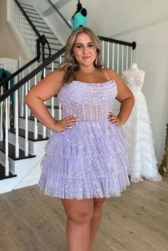 scoop lavender corset A-line short ruffles homecoming dress princess dress 2023 Lavender Corset, Ye Ji, Ruffles Dress, Dress 2023, Corset Bodice, A Line Shorts, Dress Princess, Homecoming Dress, Above The Knee