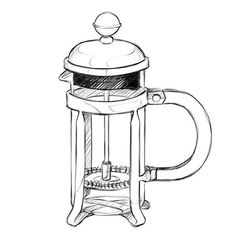 a drawing of a french press coffee maker