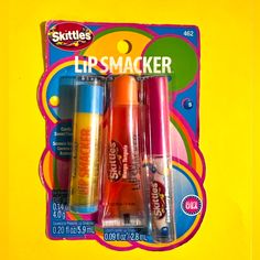 This Listing Is For One New Sealed 3-Pack Of Bonne Bell Lip Smacker Lip Balms / Glosses From 2013 Skittles Collection (#462) , Which Is Very Rare And Hard To Find. A Great Find For Lip Balm Collectors! Check My Other Listings For The Same Set In A Different Packaging And Other Vintage Skittles Collections. This Set Contains Your Favorite Skittles Candy Sweet Flavors In Three Delicious Lip Glosses: Skittles Banana Berry Lip Smacker: Net Weight Is 0.14 Oz (4.0 G) Skittles Mango Tangelo Squeezy Lip Smacker: Net Weight Is 0.20 Fl Oz (5.9 Ml) Skittles Strawberry Starfruit Liquid Lip Smacker: Net Weight Is 0.09 Fl Oz (2.8 Ml) As A Free Gift, You Will Receive 1 New Lip Smacker Lip Bal Jolly Rancher Lip Balm, Lip Smackers Collection, Lip Smaker, 90s Lip Smackers, Bonne Bell Lip Smackers, Skittles Candy, Nivea Lip Balm, Macaron Lip Balm, Bonne Bell