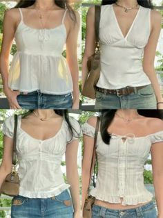 #ootd Floral Top Outfit Ideas, Brandy White Top, White Top And Shorts Outfit, Cami Tank Top Outfits, Flowy Shirt Outfit, White Top And Jeans Outfit, Cute White Tops, Looks Style