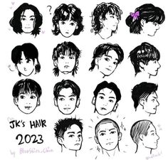 an image of different hairs styles for men and women in the style of haircuts