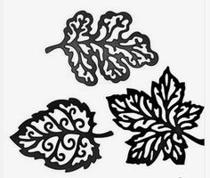 three black and white leaves are shown on a white background with the words, leaf stencils