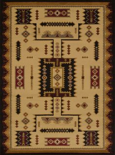 an area rug with different colors and designs