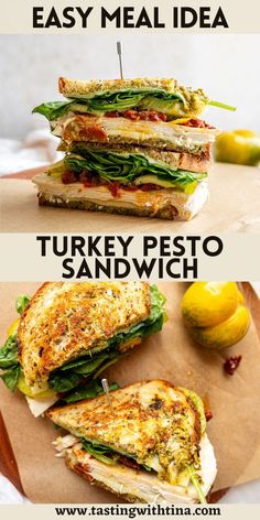 two sandwiches cut in half and stacked on top of each other with the words easy meal idea