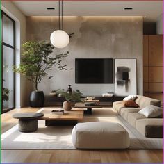 a living room filled with furniture and a flat screen tv mounted to the side of a wall