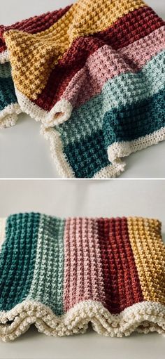 crocheted dishcloths with different colors on them