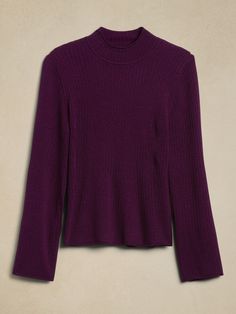 Lena Metallic Sweater | Banana Republic Dark Purple Sweater, Fall Winter Fashion Trends, Metallic Sweater, Wardrobe Planning, Flare Sleeves, Purple Sweater, Sweaters Online, Pinot Noir, Mock Neck Sweater