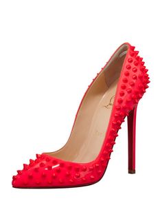 Sunday, November 25th: Christian Louboutin Pigalle Spikes Fluorescent Patent Red Sole Pump, Rose Paris, 212 872 8940 Louboutin Pigalle, Christian Louboutin Boots, Christian Louboutin Pigalle, Pumps Heels Stilettos, Killer Heels, Walk This Way, Red Sole, 5 Inch Heels