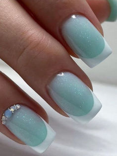 20 Short Summer Nails That You Will Want to Try Now | The KA Edit Blue Nails White French Tip, White And Baby Blue Nails, Manicure Nail Designs, Fancy Nails Designs, Her Nails, Pretty Nail Art Designs, Short Acrylic Nails Designs, Nail Designs Glitter, Dipped Nails