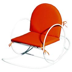 an orange chair with a white frame around it