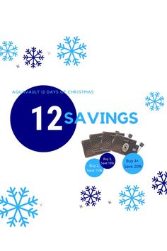 the 12 savings for christmas are displayed in front of snowflakes