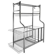 a metal rack with two baskets on it