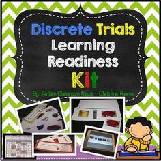 a blackboard with the words, disorete trials learning readiness kit and pictures