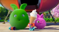 the angry birds and bunny are eating an ice cream cone in this scene from inside out