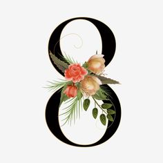 the number eight with flowers and leaves on it