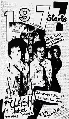 the clash concert poster in black and white with an image of their band members on it