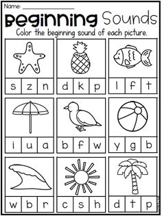 the beginning sound worksheet for preschool to practice letter sounds with pictures and words