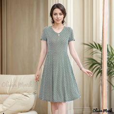 Olivia Mark - Womens Short Sleeve Long Casual Dress - Elegant and Stylish Green Grid, Long Dress For Women, Midi Dress Elegant, Long Dresses Elegant, Maternity Nursing Dress, Short Sleeve Maxi Dresses, Ladies Gown, Sleeveless Long Dress, Sophisticated Dress