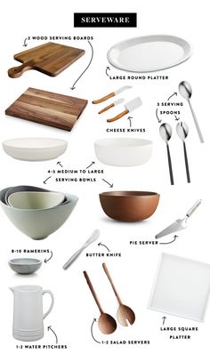 an image of kitchen utensils that are labeled in english and japanese words, including serving spoons