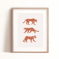 Three Tigers art print in orange is great for kids spaces Dorm Artwork, Kitchen Wall Art Set, Tiger Decor, Tiger Artwork, Tiger Poster, Tiger Wall Art, Dorm Art, Orange Wall Art, Homes Interior