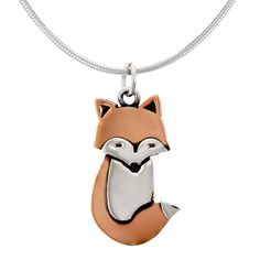 Fox Sterling & Copper Necklace | The Rainforest Site Wood Necklace Fox, Fox And The Hound Jewelry, Fickle Fox Jewelry, Animal Jewelry Pendants, Fox Necklace, Paw Print Jewelry, Fox Jewelry, Fox Pendant, Ribbon Jewelry