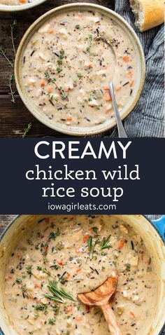 photo collage of creamy chicken wild rice soup