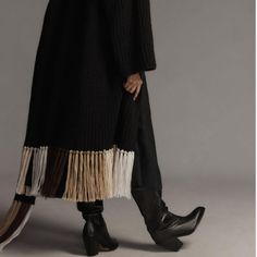 Beautiful Quality Sweater With Fringe. Anthropologie Brand, Open Size Nwt But I Believe It Was Worn With Them As There Is Minor Wear. Still New Condition. Price Reflects. Anthropologie Brands, Fringe Sweater, Anthropologie Sweater, Abayas Fashion, Colorful Sweaters, One Size Fits All, Black And Brown, Anthropologie, Sweaters For Women